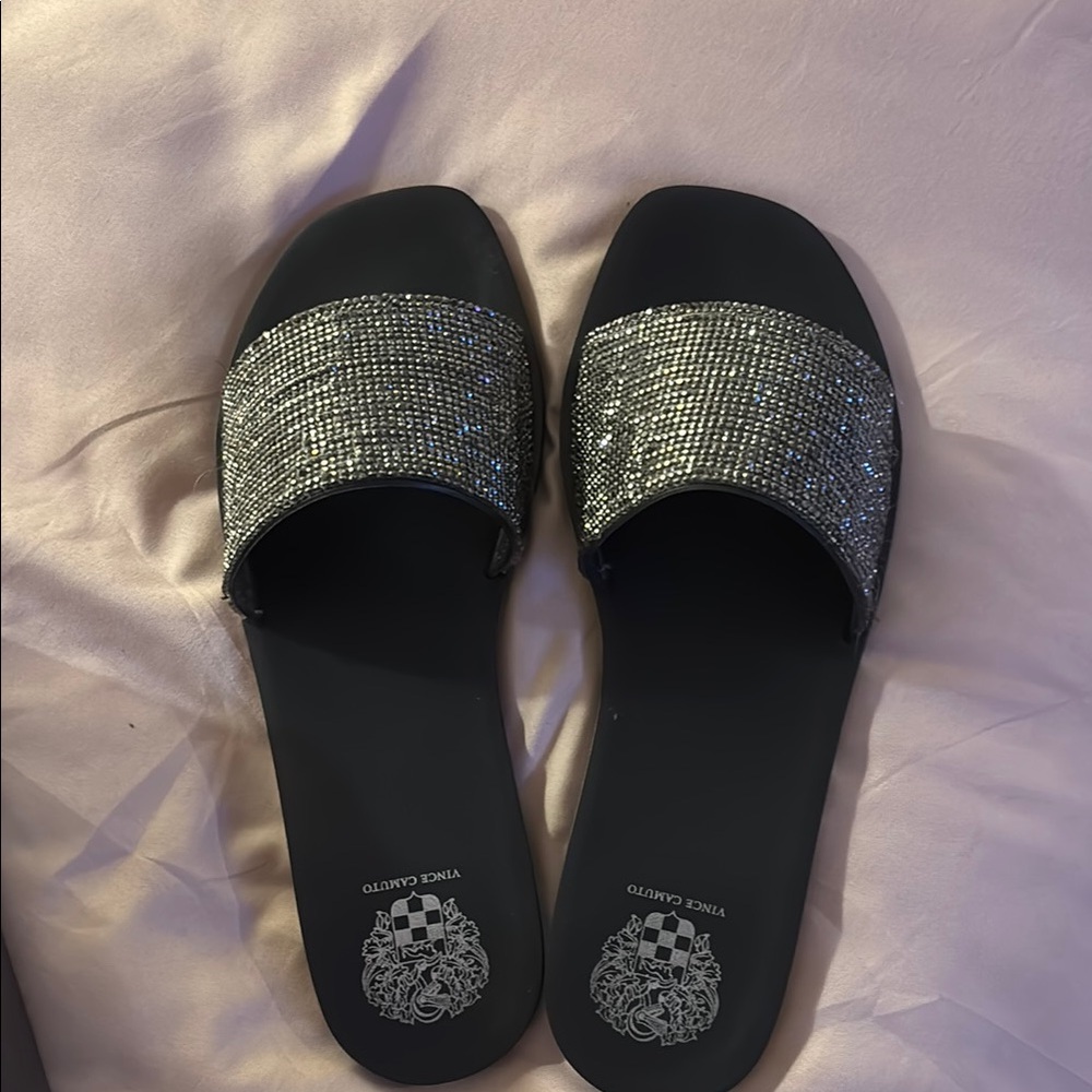 Vince Camuto Black and Silver Sandals